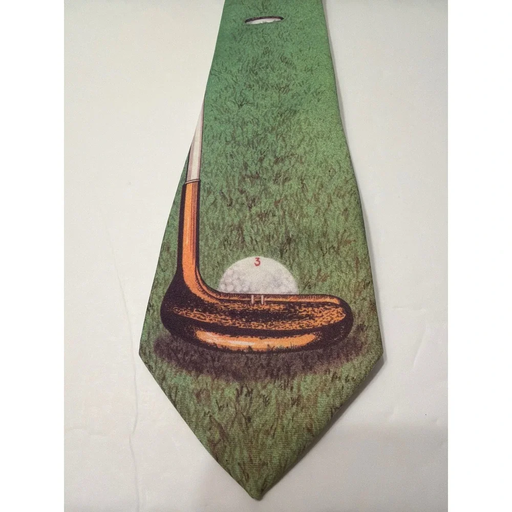 Vintage 1986 Ralph Marlin Golf Putter Ball‎ Green Novelty Tie Kneeknocker Mens